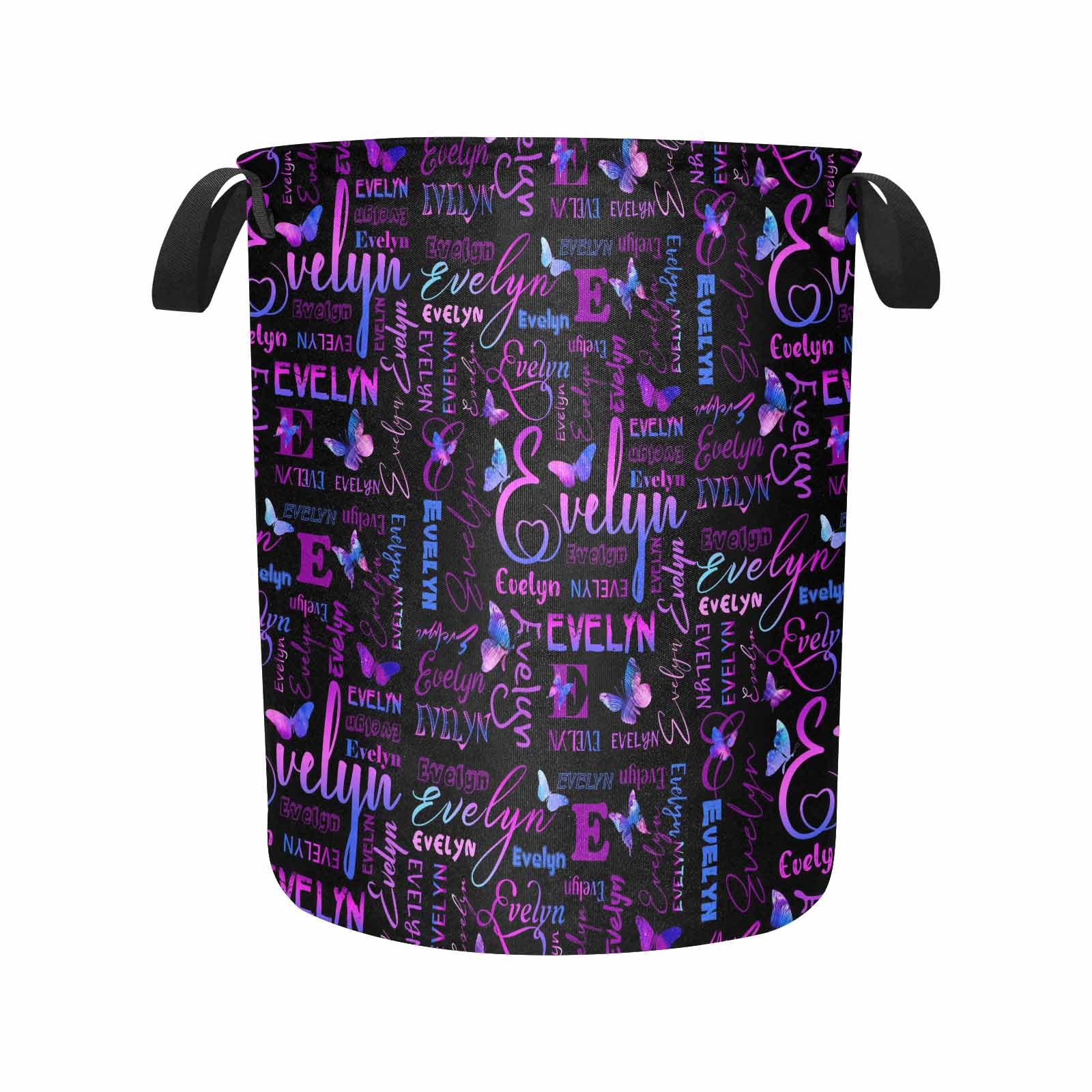 MyPupSocks Personalized Laundry Basket with Text, Customized Initial Monogram and Purple Butterflies Waterproof Laundry Basket with Name Lightweight Hampers for Laundry Clothes Towels Toys, Large