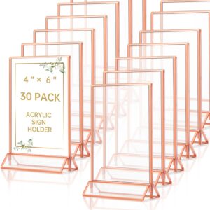 suzile 30 pcs clear acrylic table sign holders 4 x 6 inches double sided rose gold borders wedding table number display holder picture frames for reception anniversary bridal shower