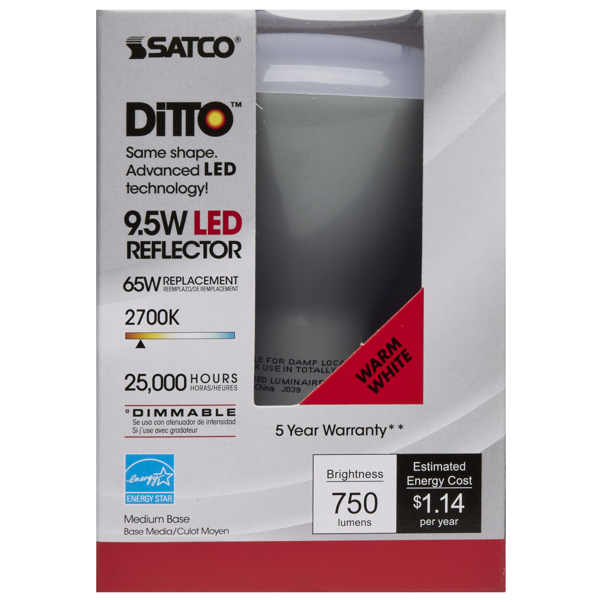 Satco S9620-9.5 Watt BR30 LED Bulb - (6 LED Light Bulbs)