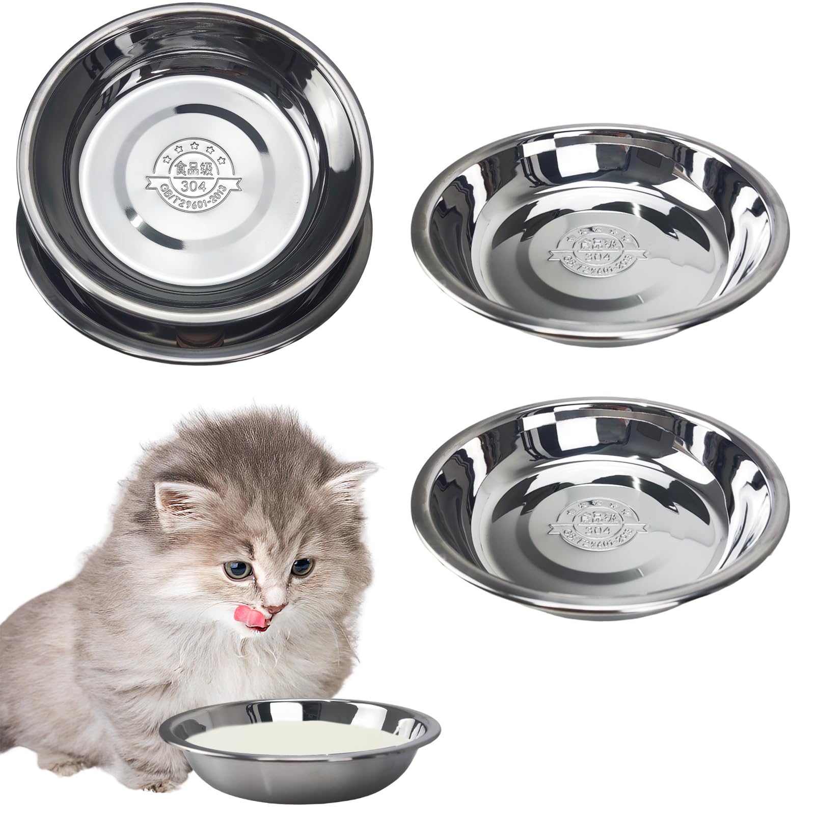 4 Pcs Stainless Steel Cat Bowls,7.1 Inches Metal Cat Bowl, Cat Food Bowls for Indoor Cats, Whisker Fatigue Cat Bowl, Shallow Cat Food Dish, Kitten Food Bowl, Elevated Food Bowls for Cats