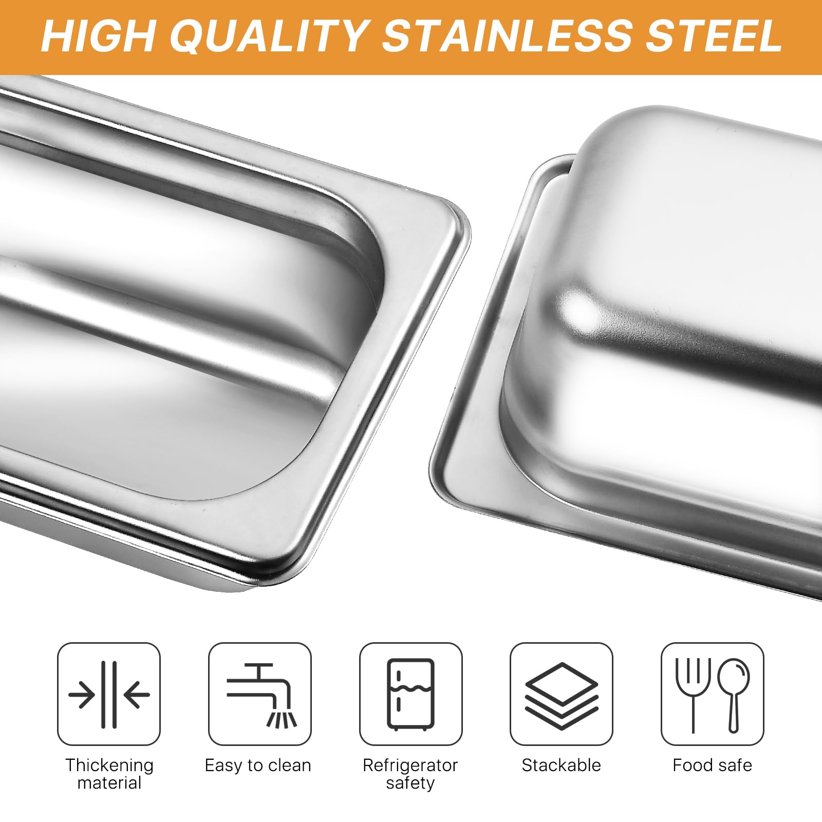 Akamino 4 Pack 1/9 Size 2 1/2 Inch Deep Steem Tabel Pans, NSF Commercial 18/8 Stainless Steel Anti-jam Steam Pan, Catering Food Pan for Restaurant,Hotel