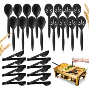 raypard reusable plastic serving utensils set of 24, wheat straw large serving set 10" serving spoons/10" slotted spoons/9.4" tongs, for party chafing dish buffet catering (black)