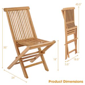 Tangkula 2 Piece Wood Patio Folding Chair, Sturdy Teak High-Back Chair with Slatted Design, Portable & Lightweight Outdoor Dining Chair, Natural Appearance, Perfect for Backyard, Camping