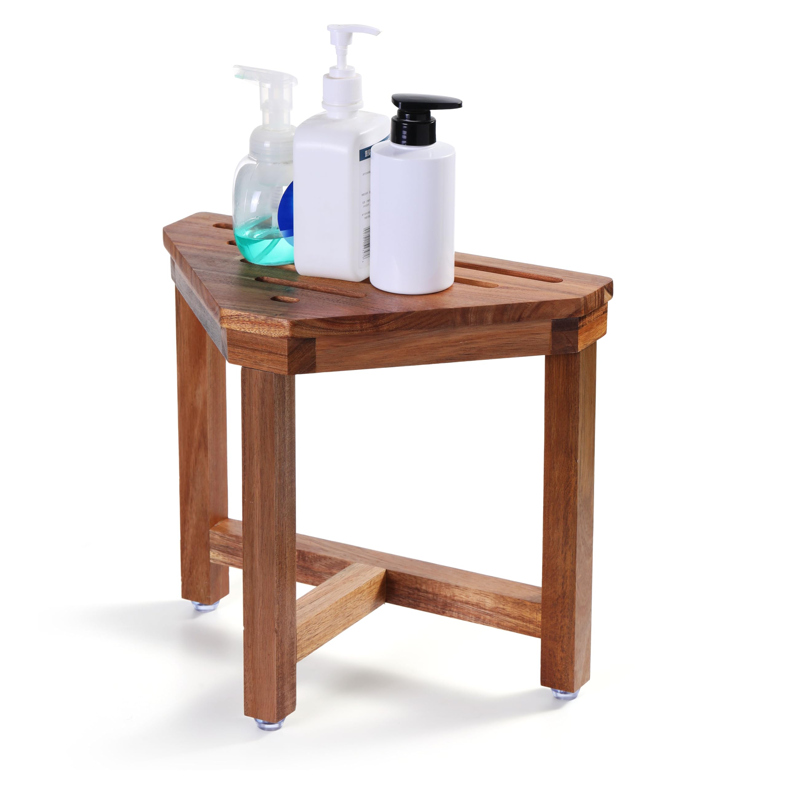 Boulphia Shower Stool for Shaving Legs 13.3 in, Acacia Wood Corner Shower Stool, Shower Foot Rest for Shaving Legs Suitable for Small Shower Spaces-Safe & Stable, Non-Slip Design