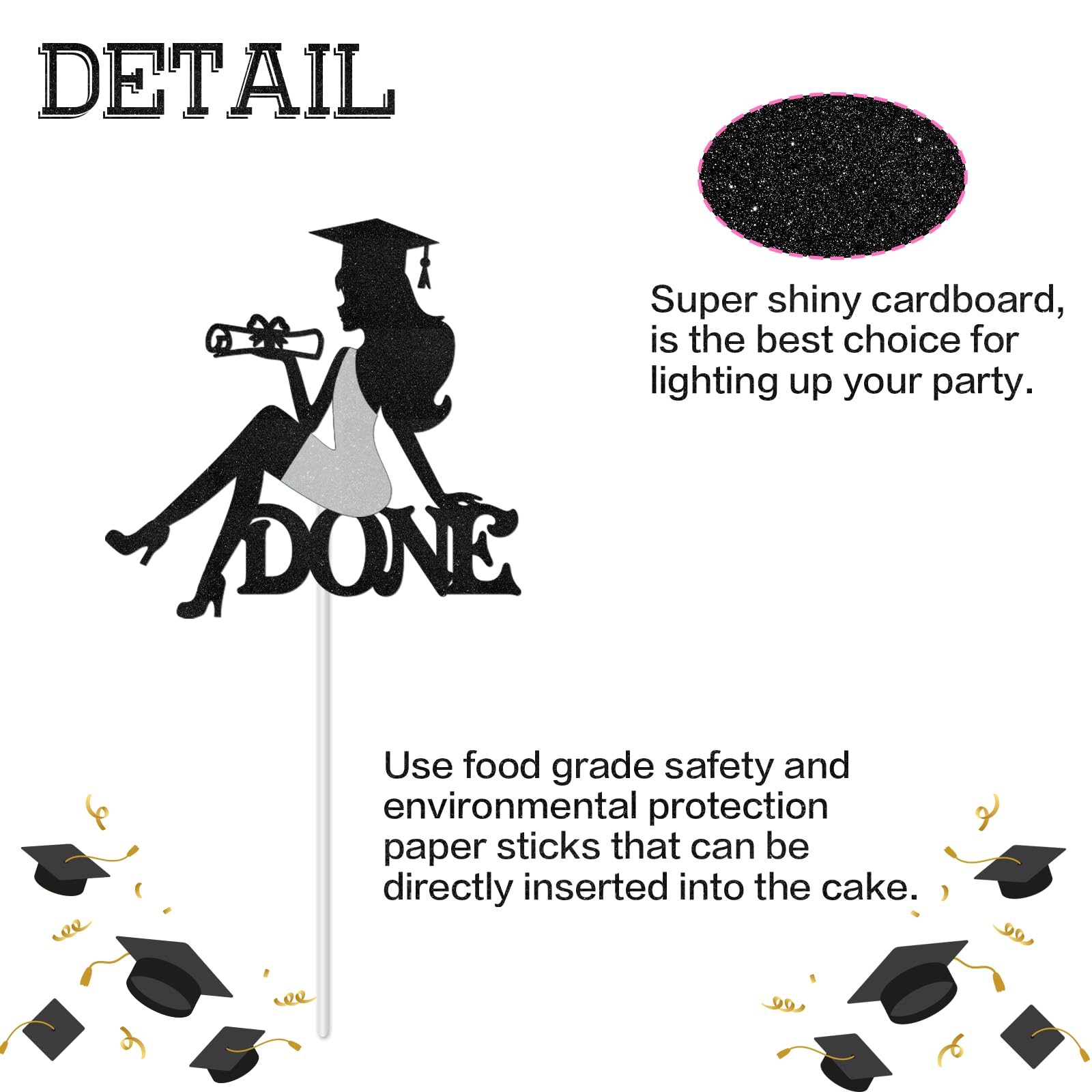 ShuanQ Done Cake Topper - Class of 2024 Graduation Party Decoration Cake Picks for Girls - Congrats 2024 Grad Sign Party Decor - High Scool College Graduation Party Supplies