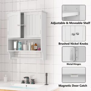 Mino Kesper Bathroom Wall Cabinet, Bathroom Cabinet Wall Mount with 2 Doors and Open Shelf, Over The Toilet Wall Storage Cabinet, Bathroom Medicine Cabinet