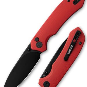 OLITANS G032 Button Lock Pocket Knife, 3.3" 14C28N Blade, folding Knife with Thumb Stud Opener for EDC 4.5oz (G10 Red+Black Blade)