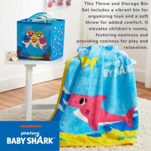 Franco Baby Shark Kids Bedding Plush Throw and Canvas Storage Cube Bin, 2pc Set (Officially Licensed Product)