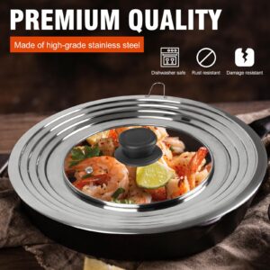 Universal Lids with Tempered Glass Top for Pots, Pans and Skillets, Fits 6-7-8 & 8.2-12.5 Inch Cookware, Large Stainless Steel Replacement Pan Cover, Cast Iron Lids for Space Saving