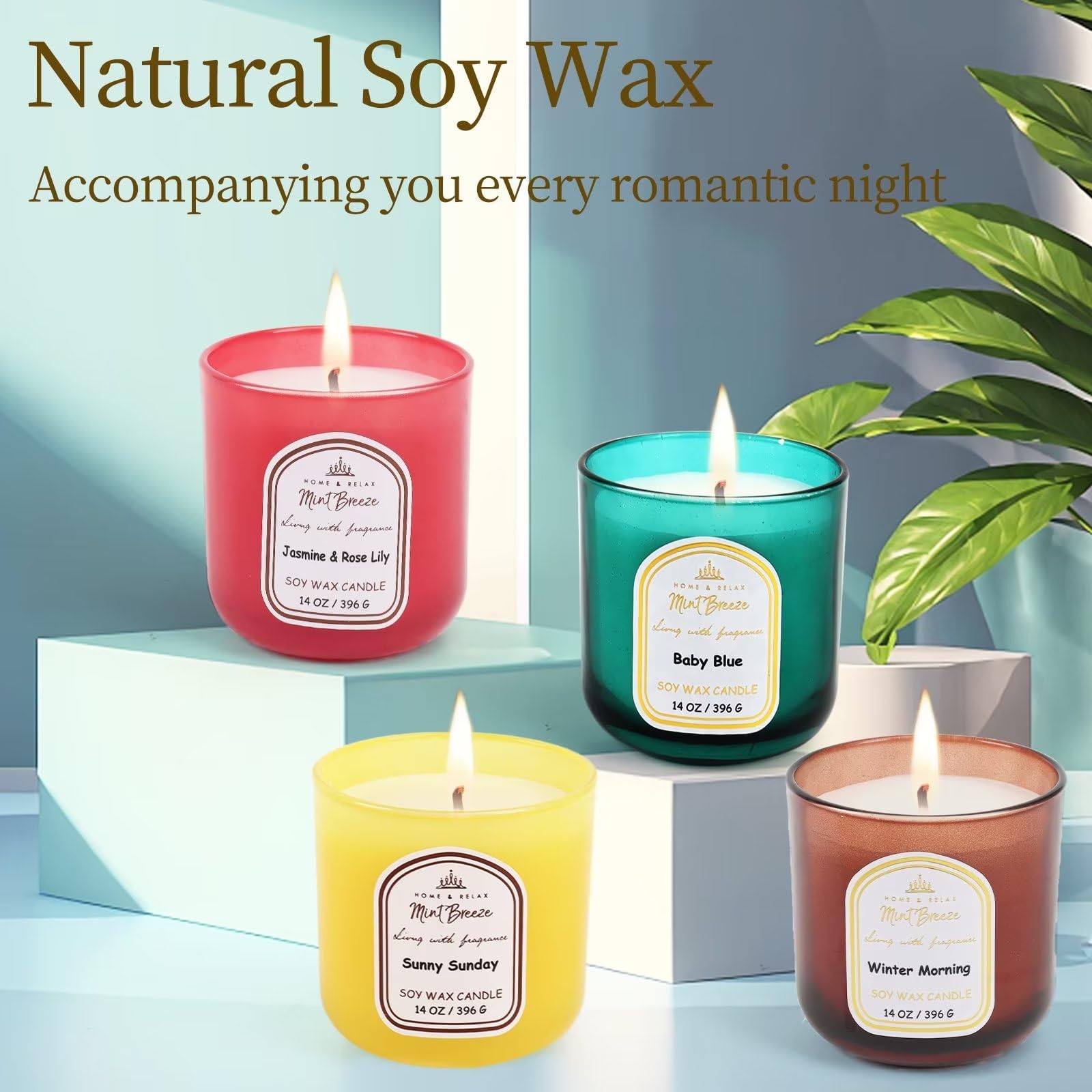 HOME & RELAX 14oz Jasmine Rose and Lily Scented Soy Wax Candle,Big Candle, More Than 80 Hours Burning, 10% Strong Scent,Candle Jar with Wood Lid,Candles for Home Scented,Gift for Women,Red