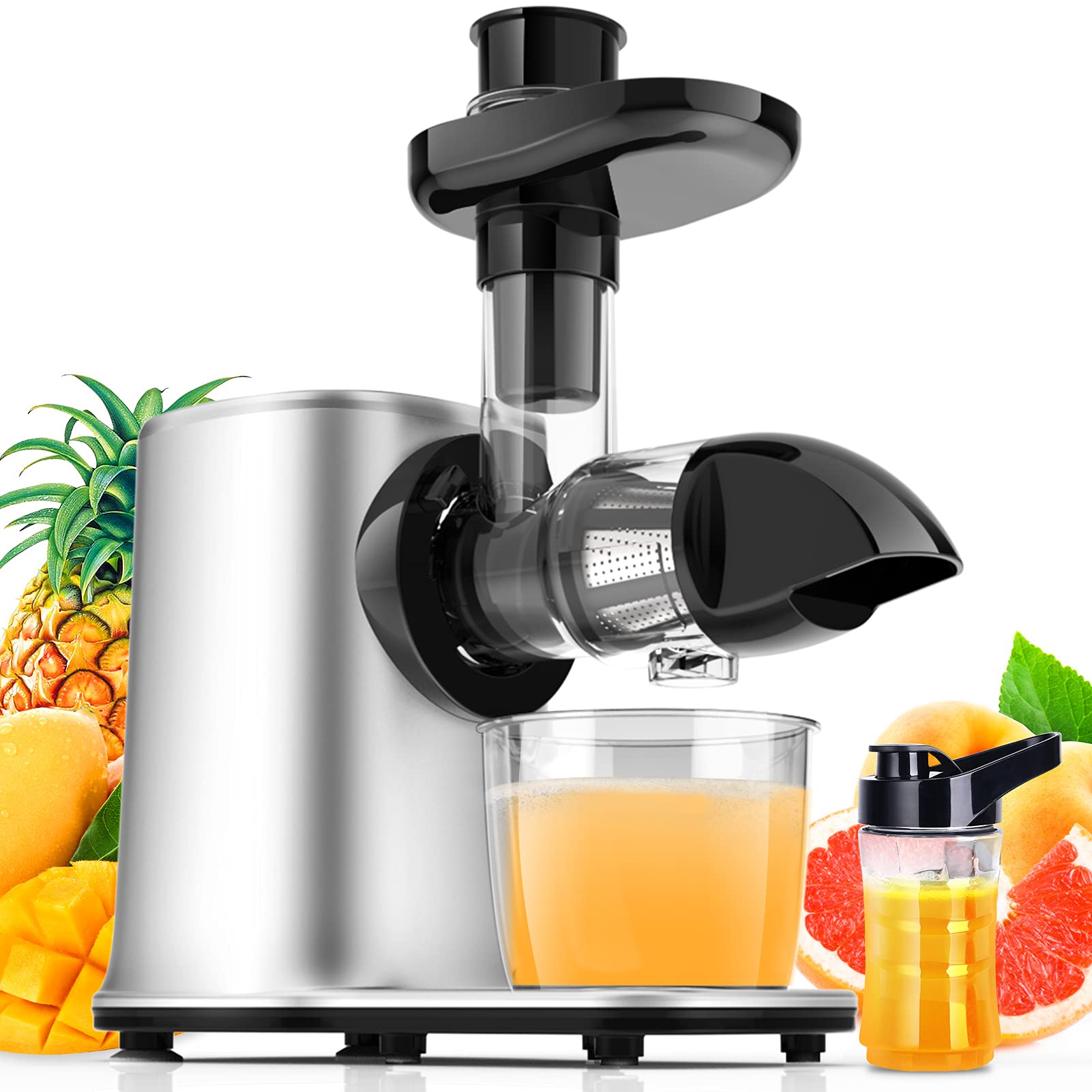 Masticating Juicers, Celery Slow Juicer Machine Cold Press Juicer for Celery/Vegetable/Wheat, Extractor de Jugos y Vegetales, Juice Extractor Machine with Cleaning Brush, Easy to Clean