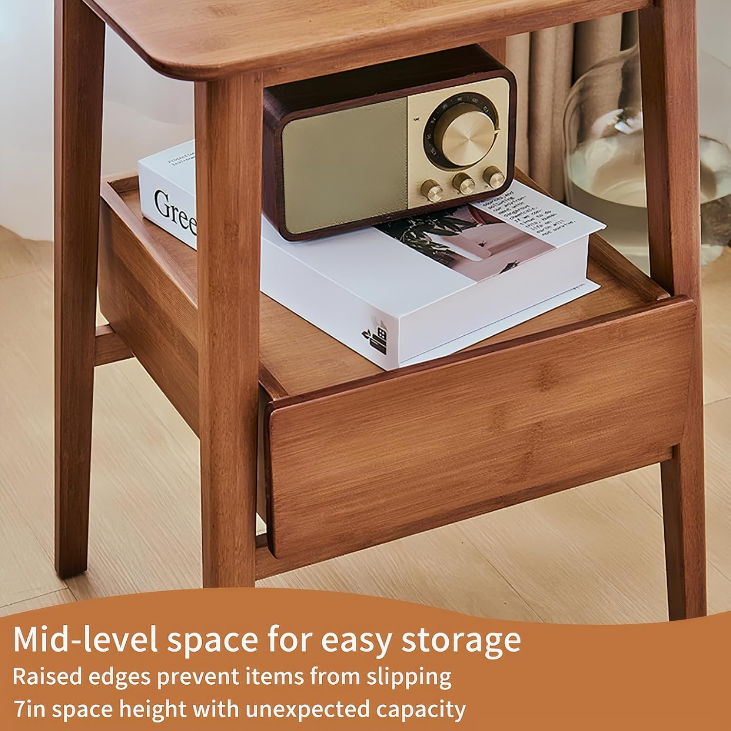 JIKUGO End Tables Bedroom,Bamboo Modern Nightstand with Drawers,Side Table End Table Bedside Table,Bedside Table with Open Storage for Bedroom