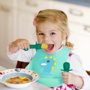 SHARE&CARE 2 Pack Silicone Baby Spoons and Fork Feeding Set- Anti-Choke First Self Feeding Utensils for Baby Led Weaning