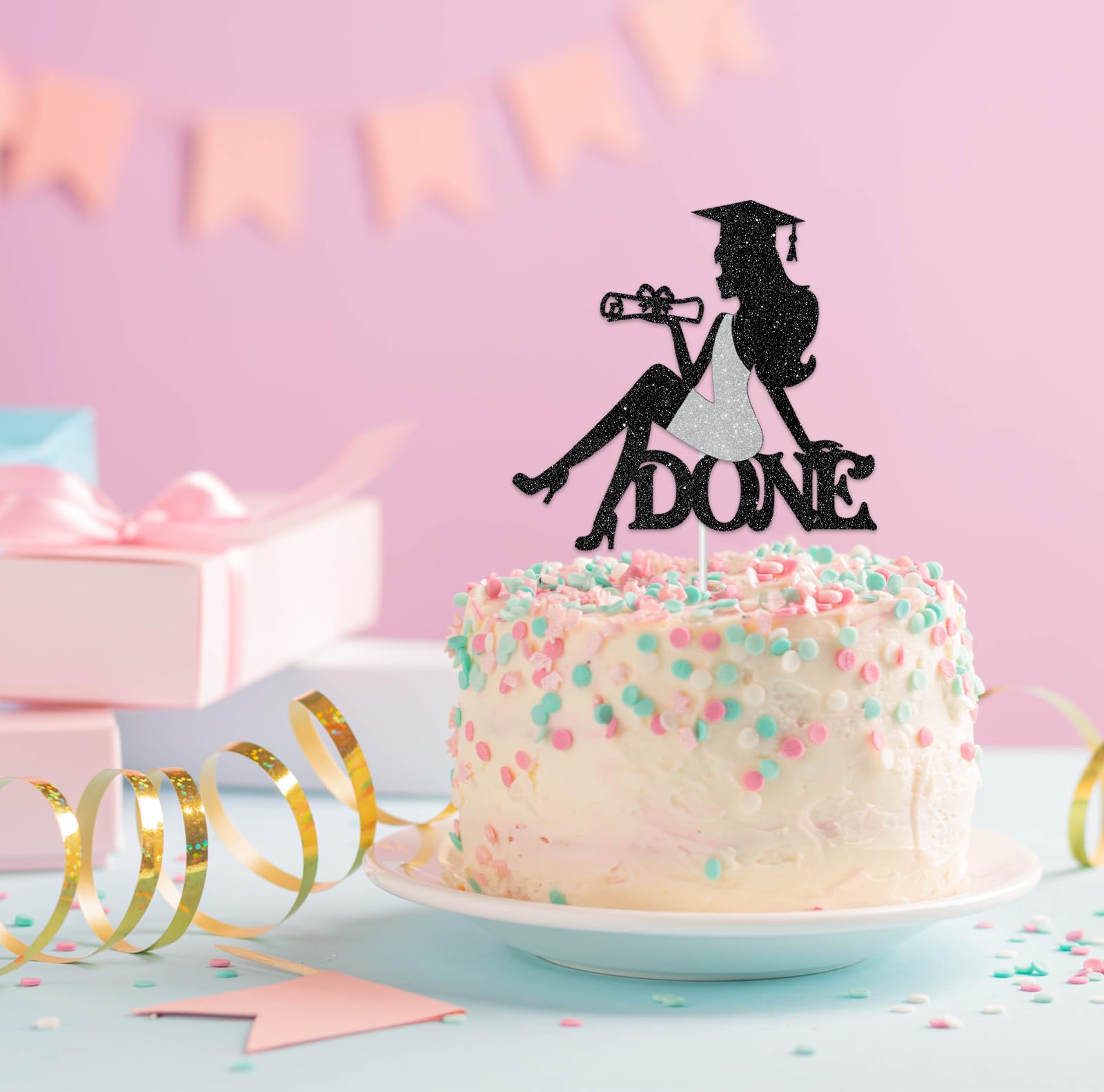 ShuanQ Done Cake Topper - Class of 2024 Graduation Party Decoration Cake Picks for Girls - Congrats 2024 Grad Sign Party Decor - High Scool College Graduation Party Supplies