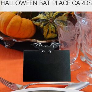 Halloween Bat Place Cards Black Blank Place Cards Table Tent Cards Food Tent Labels, Seating Place Cards for Halloween Party Wedding Anniversary Table Decor, 25pcs