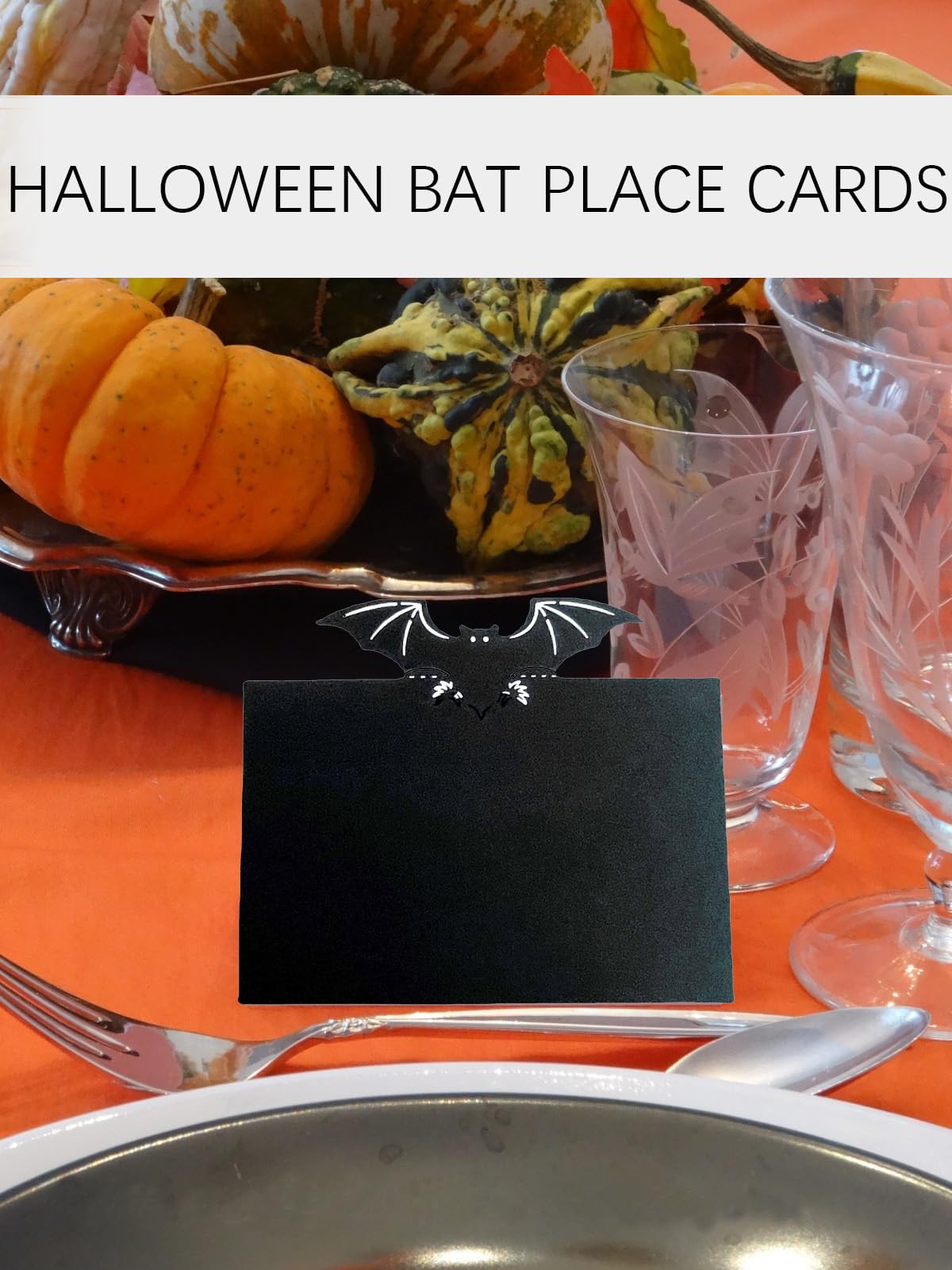 Halloween Bat Place Cards Black Blank Place Cards Table Tent Cards Food Tent Labels, Seating Place Cards for Halloween Party Wedding Anniversary Table Decor, 25pcs