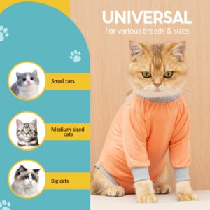 Avont Cat Recovery Suit - Kitten Onesie with Front Sleeves for After Surgery, Female Spay Surgical Abdominal Wound Skin Diseases E-Collar Alternative Wear -Coral(S)