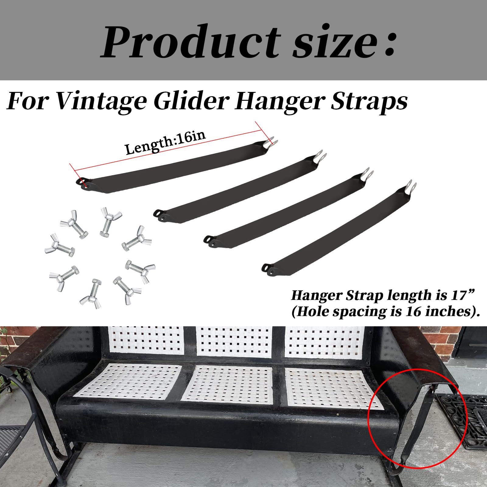 XYgdhqpt for Patio Porch Glider Straps Hanger Set Deck Restoration Part-16 Length 4PCS BLACk