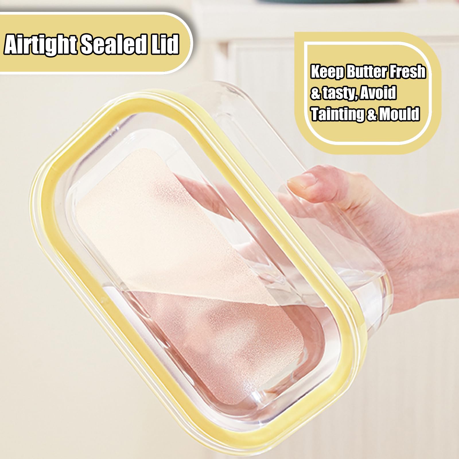 Butter Slicer Cutter Dish Airtight Box Stick Container Airtight Lid with 304 Stainless Steel Tweezer for Fridge Storage