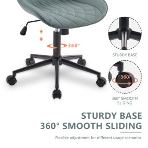 YOUNIKE Ergonomic Home Office Desk Chair Comfy Small Criss Cross Chair with Wheels Swivel Adjustable Modern Vanity Chair High Back Armless Cute Leather Upholstered Rolling Task Chair Greyish Green