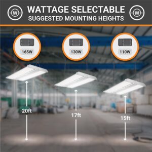 165W/130W/110W LED Linear High Bay Fixture, 2ft LED Shop Light, 4000K/5000K CCT, 400W MH Equal Warehouse Light for Indoor Commercial Warehouse and Shop Lighting, 100-277VAC, Tiltable Panels, White