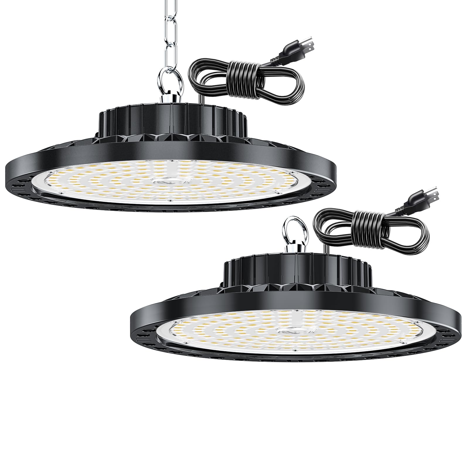 CHENGCHILIT LED High UFO Bay Light 2 Pack, 100W 15000LM 7000K UFO LED High Bay Lights with 110V Plug 6.56ft Cords, Super Bright Commercial LED Lights for Warehouse Gym High Bay Lighting