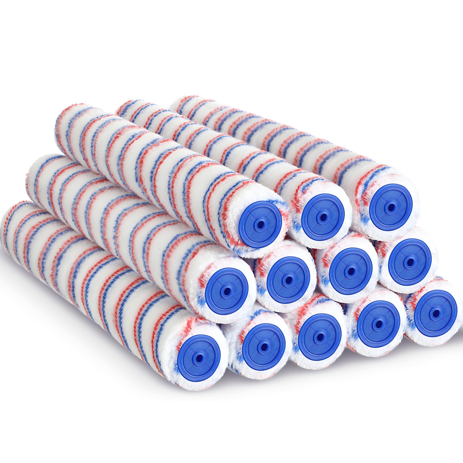 Leumoi 12 Pcs 18'' Paint Roller Covers Bulk Microfiber Refill Roller Cover with End Caps Painter Lint Free 18 Inch Paint Roller Kit Home Repair Tools for Most Types of Painting Surfaces (3/8" Nap)