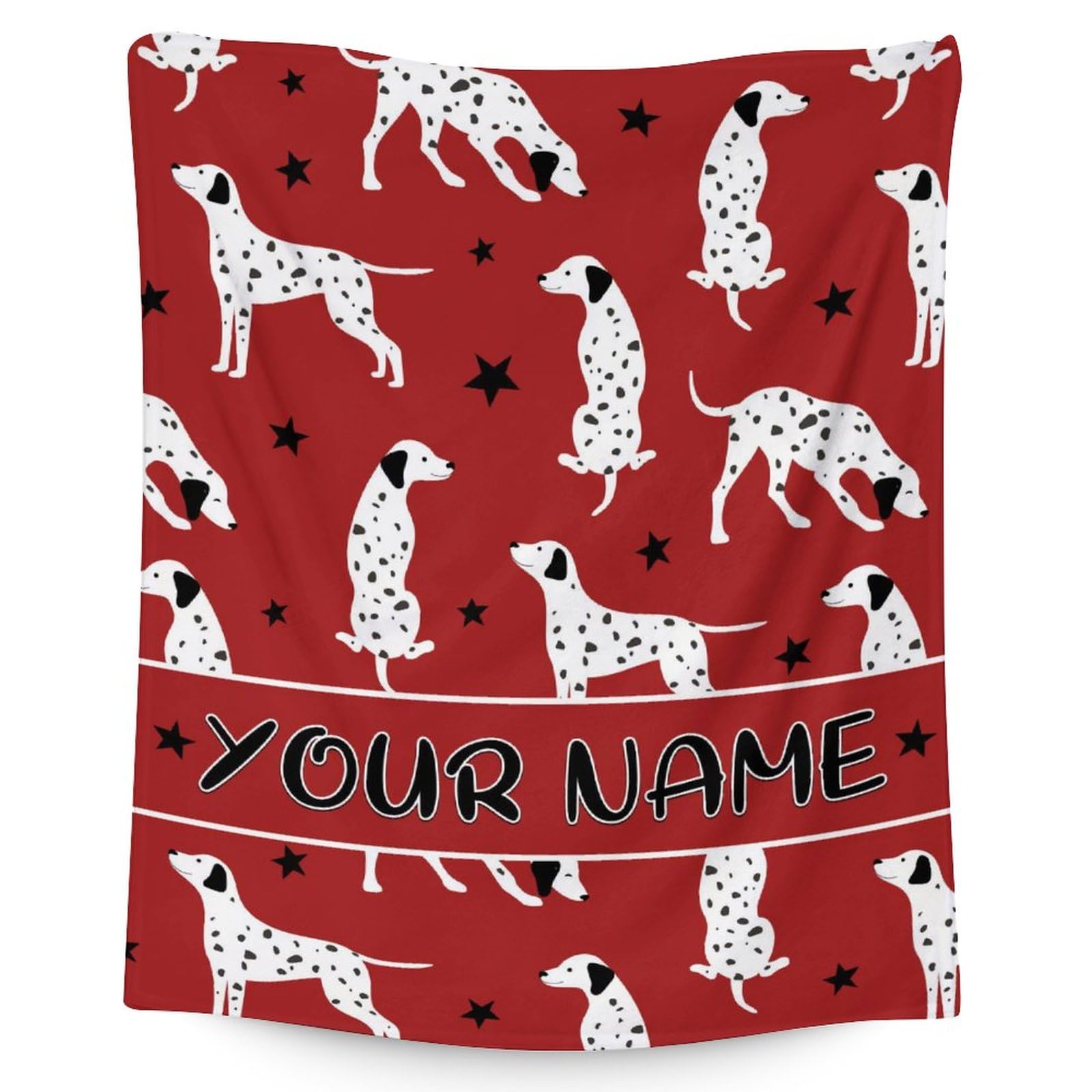 Custom Dalmatian Dog Blanket Gift with Name - 30 x 40 Inches Cute Throw Blanket for Dog Lovers, Kids, Boys & Girls - Red Soft Fuzzy Blankets for Bed, Couch & Travel