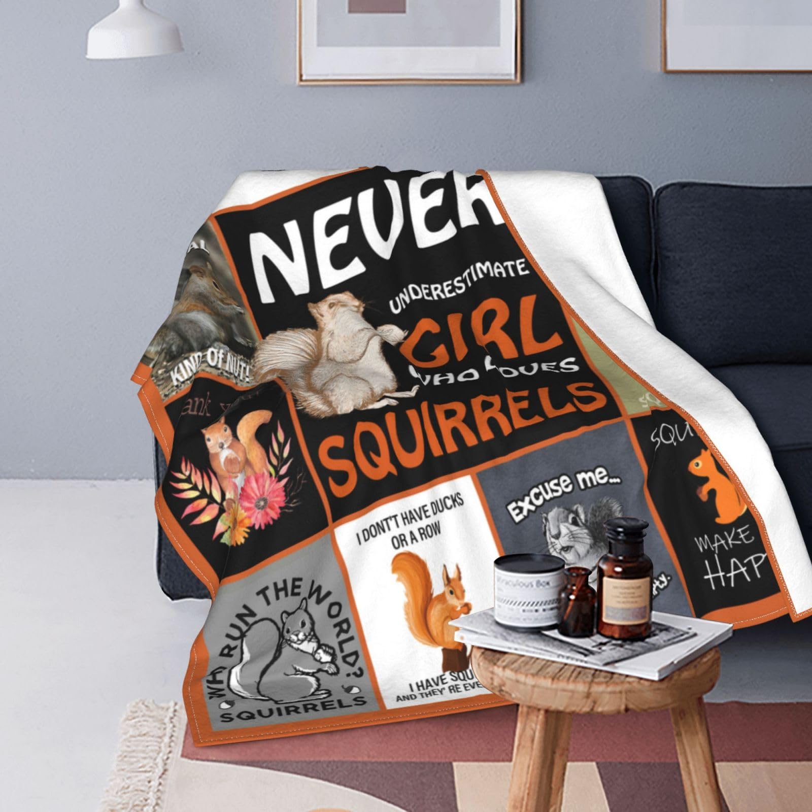 Squirrel Throw Blankets Squirrel Lover Gifts for Boys Kids Teens Adults Squirrel Decor All Seasons Warm Soft Cozy Ultra Flannel Blanket Funny Squirrel Bed Blanket for Couch Sofa Bed 40"X50"