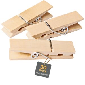 Clothes Pins, Sturdy and Heavy Duty Natural Wood Clips Wooden Clothespins for Hanging Clothes Photo Pictures Crafts Small Classroom Decorative Peg, 30 PCS