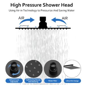 RUMOSE Rainfall Shower System with 4 Full Body Jet 4 Mode Shower Faucet Set with 12 Inch Rain Shower Head and 2 in 1 Handheld Spray, Matte Black Brass Shower Jet Shower Fixtures, Wall Mounted