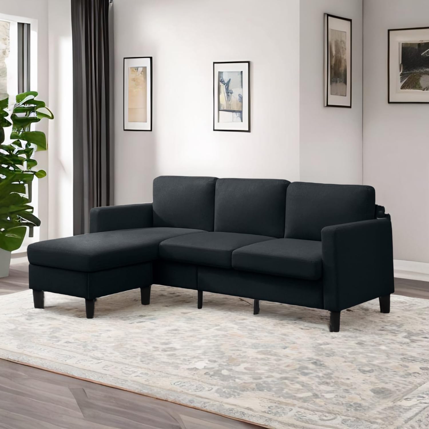 ijuicy Convertible Sectional Couch,78" Small Sectional Sofa, 3-Seat Upholstered Linen L Shaped Sofa w/Movable Storage Ottoman,Reversible Chaise Lounge for Living Room/Small Spaces(Dark Grey)