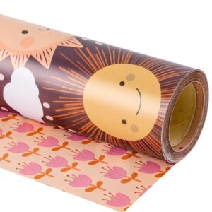 ruspepa reversible wrapping paper roll - mini roll - sun and flower pattern great for baby shower, birthday, party - 17 inches x 32.8 feet