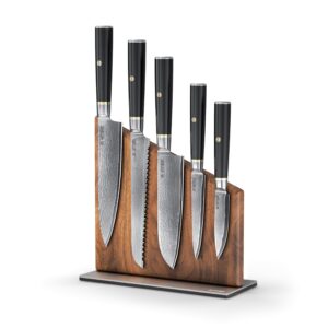 yatoshi magnetic kitchen knife block set 6 pcs - japanese 67 layer high-grade vg-10 damascus steel knives, sharp, g10 handle professional kitchen knife set