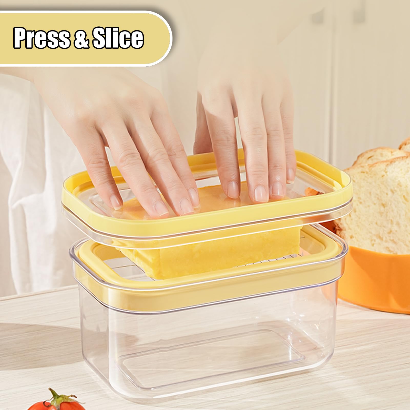 Butter Slicer Cutter Dish Airtight Box Stick Container Airtight Lid with 304 Stainless Steel Tweezer for Fridge Storage