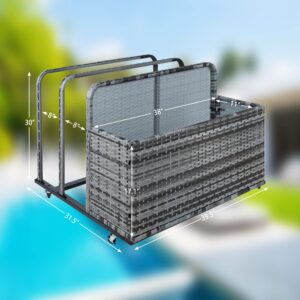 STMHOM Outdoor Storage, Double Layer Poolside Float Storage, Patio Poolside Float Storage Basket, Storage Box, PE Rattan Outdoor Pool Caddy with Rolling Wheels for Floaties,Beach-Sturdy,Grey