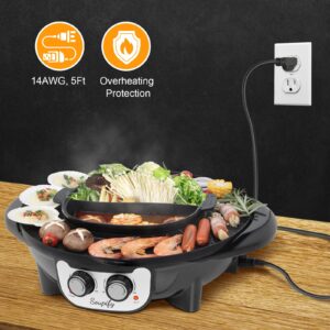 Soupify 2 in 1 Hot Pot with Grill, Electric Korean BBQ Grill, Independent Dual Temperature Control & Non-stick Pan, Multi-function Smokeless Barbecue Grill for Family and Friends Gathering