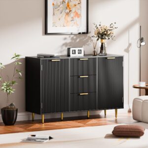 Cozy Castle Buffet Cabinet with Storage,47.2"Coffee Bar Cabinet,Large Sideboard Cabinet with Adjustable Shelves,Accent Cabinet with Doors and Drawers for Dining Room,Living Room,Entryway,Kitchen,Black