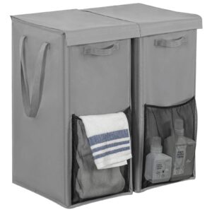 wowlive 2-pack laundry hamper with lid,double tall laundry basket with extended handles (90l) set of 2 dirty clothes hamper collapsible laundry organizer for dorm room (grey)