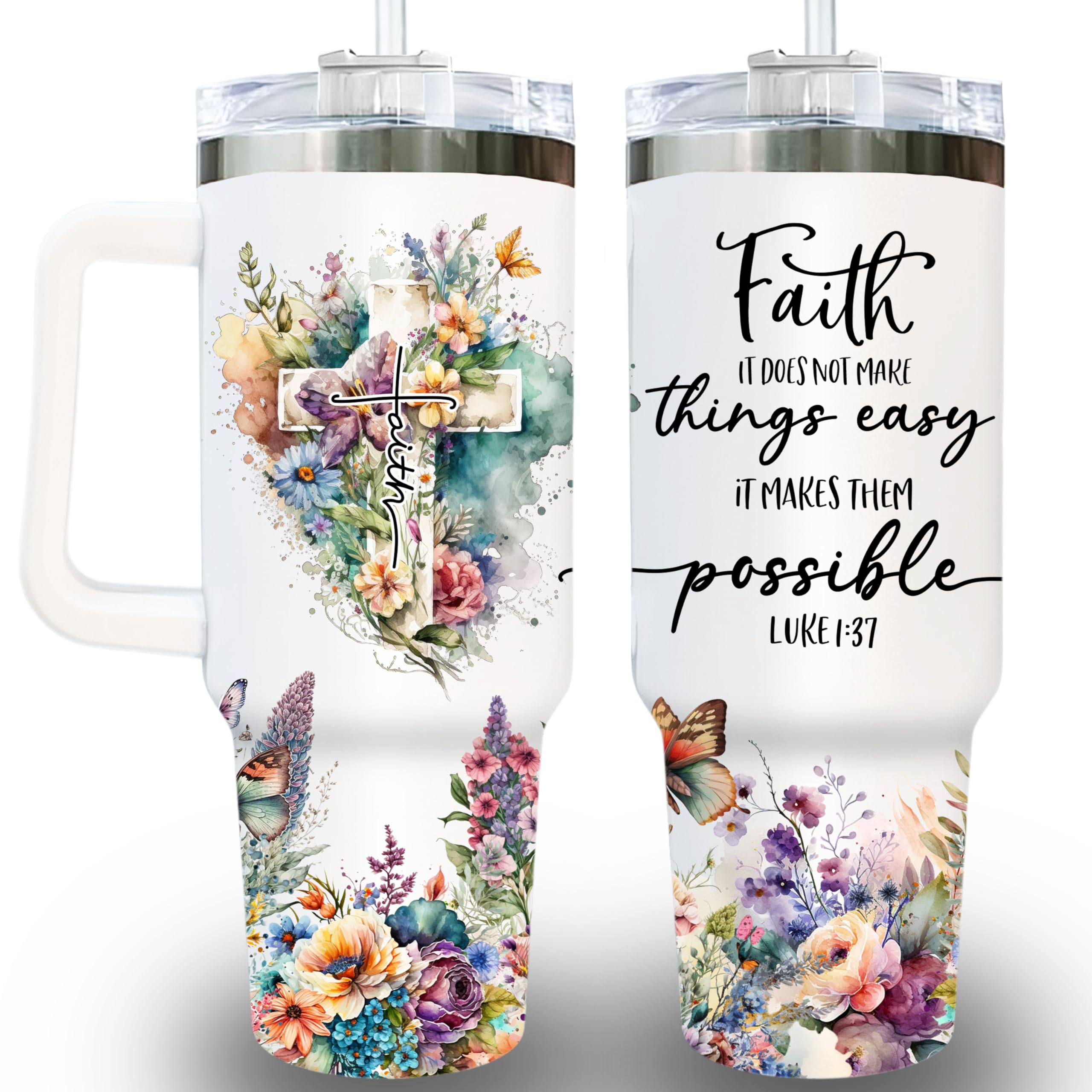 Christian Gifts for Women Tumbler 40Oz With Handle & Straw - Faith Gifts Christian Tumblers Bible Gifts - Encouragement Inspirational Gifts for Women - Religious Birthday, Christmas Gifts for Friends