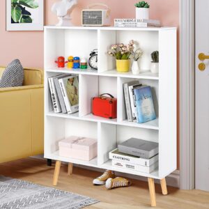 7 cube white bookshelf, 3 tier book shelf with legs minimalist bookcase free standing display cabinet rack for living room, office, bedroom, study room (contains anti-tipping parts)