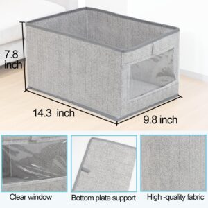 Fabric Collapsible Storage Bins, Set of 3 Organizer Bin with Visible Window, Shelf Basket Closet Clothes Organizer Storage Containers for Organizing Shelves, Wardrobe, Office, Clothing (3pc-Gray)