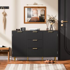 Cozy Castle Buffet Cabinet with Storage,47.2"Coffee Bar Cabinet,Large Sideboard Cabinet with Adjustable Shelves,Accent Cabinet with Doors and Drawers for Dining Room,Living Room,Entryway,Kitchen,Black