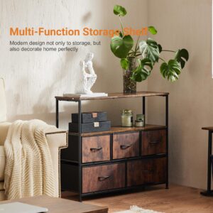 NEWBULIG TV Stand Entertainment Center with 5 Fabric Drawer for Bedroom 30 inch Tall Dresser with Open Display Storage Shelf Media Console Closet Metal Shelf Storage for Living Room Space Saving