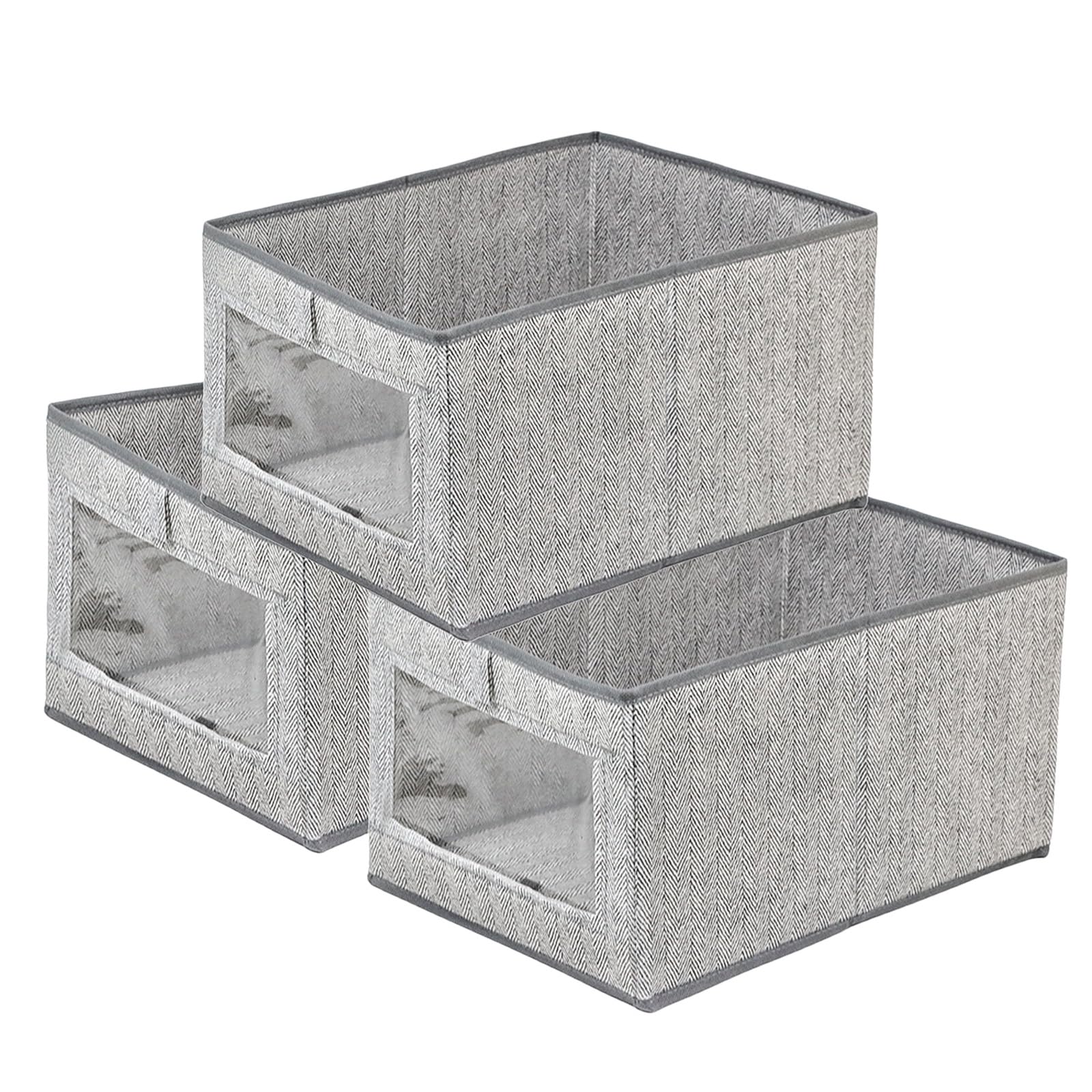 Fabric Collapsible Storage Bins, Set of 3 Organizer Bin with Visible Window, Shelf Basket Closet Clothes Organizer Storage Containers for Organizing Shelves, Wardrobe, Office, Clothing (3pc-Gray)