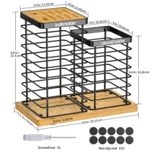EBEAU Knife Holder + Utensil Holder, Universal Kitchen Bamboo Knife Holder without Knives, Modern Kitchen Countertop Utensil Organizer, Kitchen Knife Block with Scissors Slot and Sharpening Rod Hole