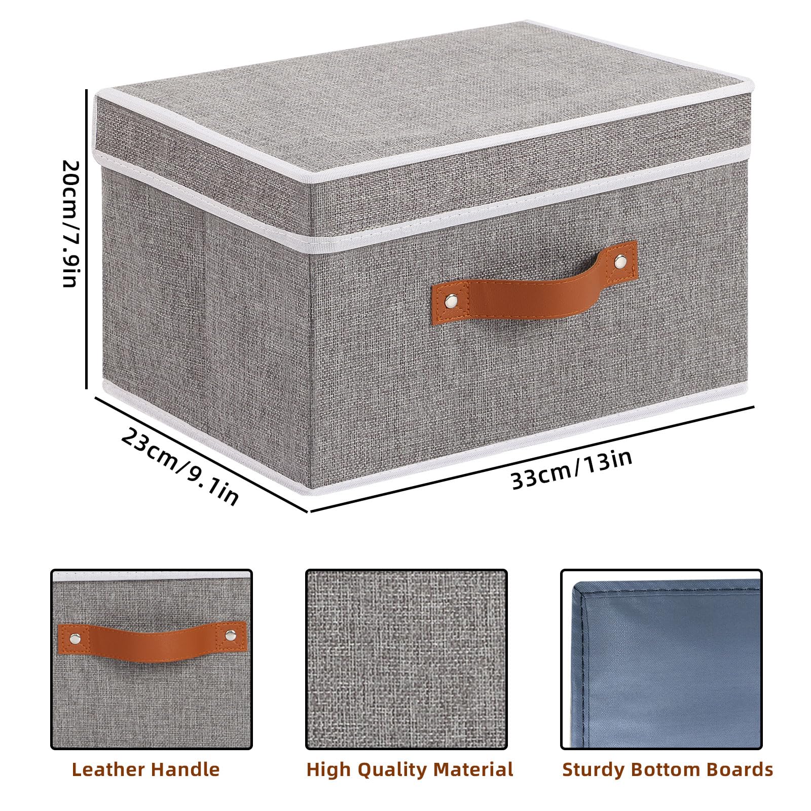 YheenLf Fabric Storage Bins with Lids, Linen Foldable Storage Boxes, Closet Storage Organizer Containers with Handles, Storage Cube for Bedroom, Grey, 1 Pack, 13 x 9.1 x 7.9 in