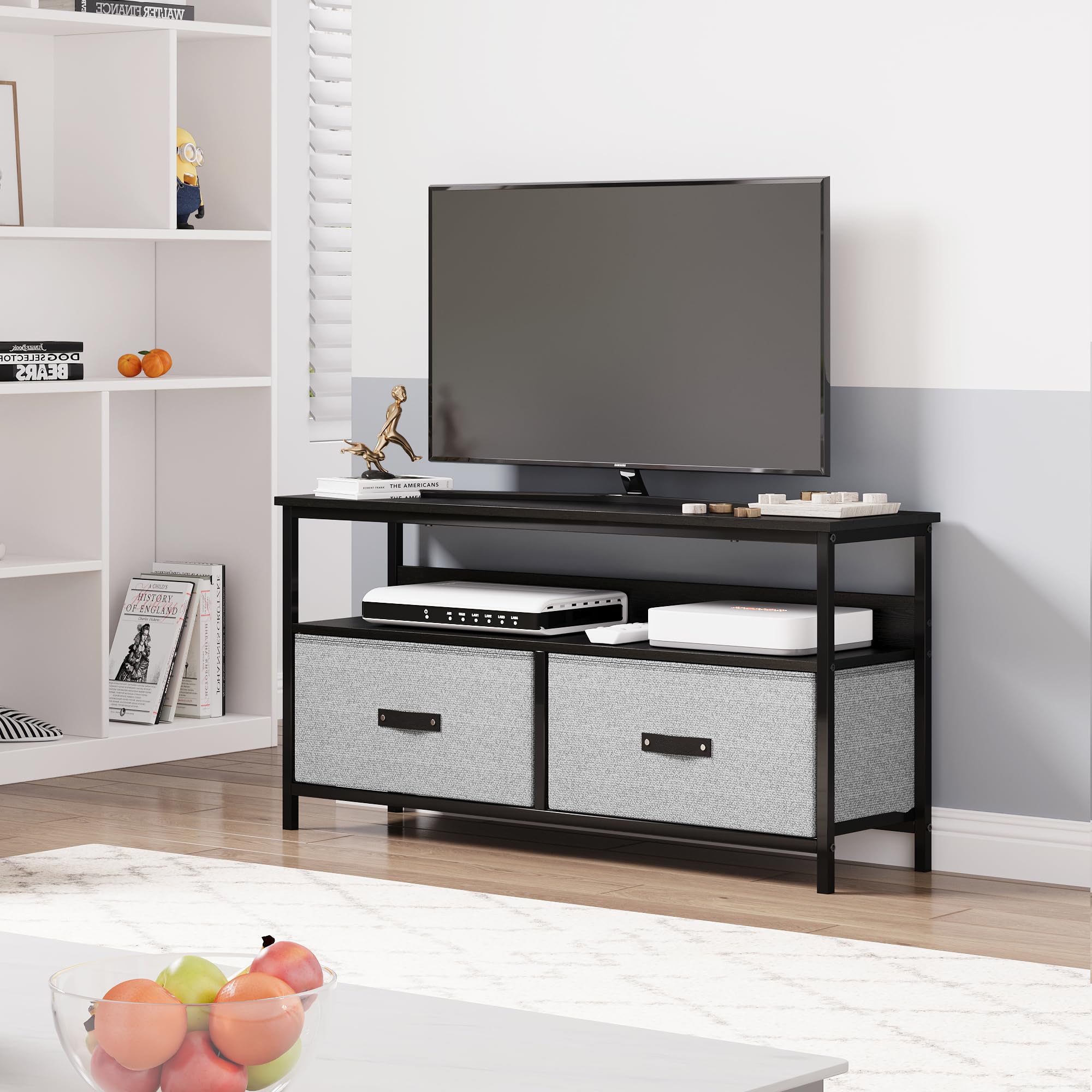 IDEALHOUSE Dresser TV Stand, Entertainment Center with Storage, 50 Inch TV Stand for Bedroom Small TV Stand Dresser with Drawers and Shelves, TV & Media Console Table Furniture for Living Room, Grey