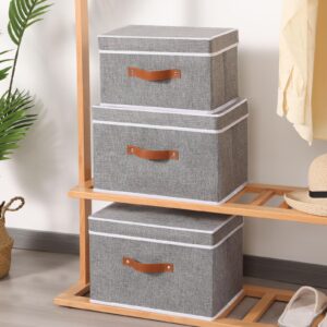 YheenLf Fabric Storage Bins with Lids, Linen Foldable Storage Boxes, Closet Storage Organizer Containers with Handles, Storage Cube for Bedroom, Grey, 1 Pack, 13 x 9.1 x 7.9 in