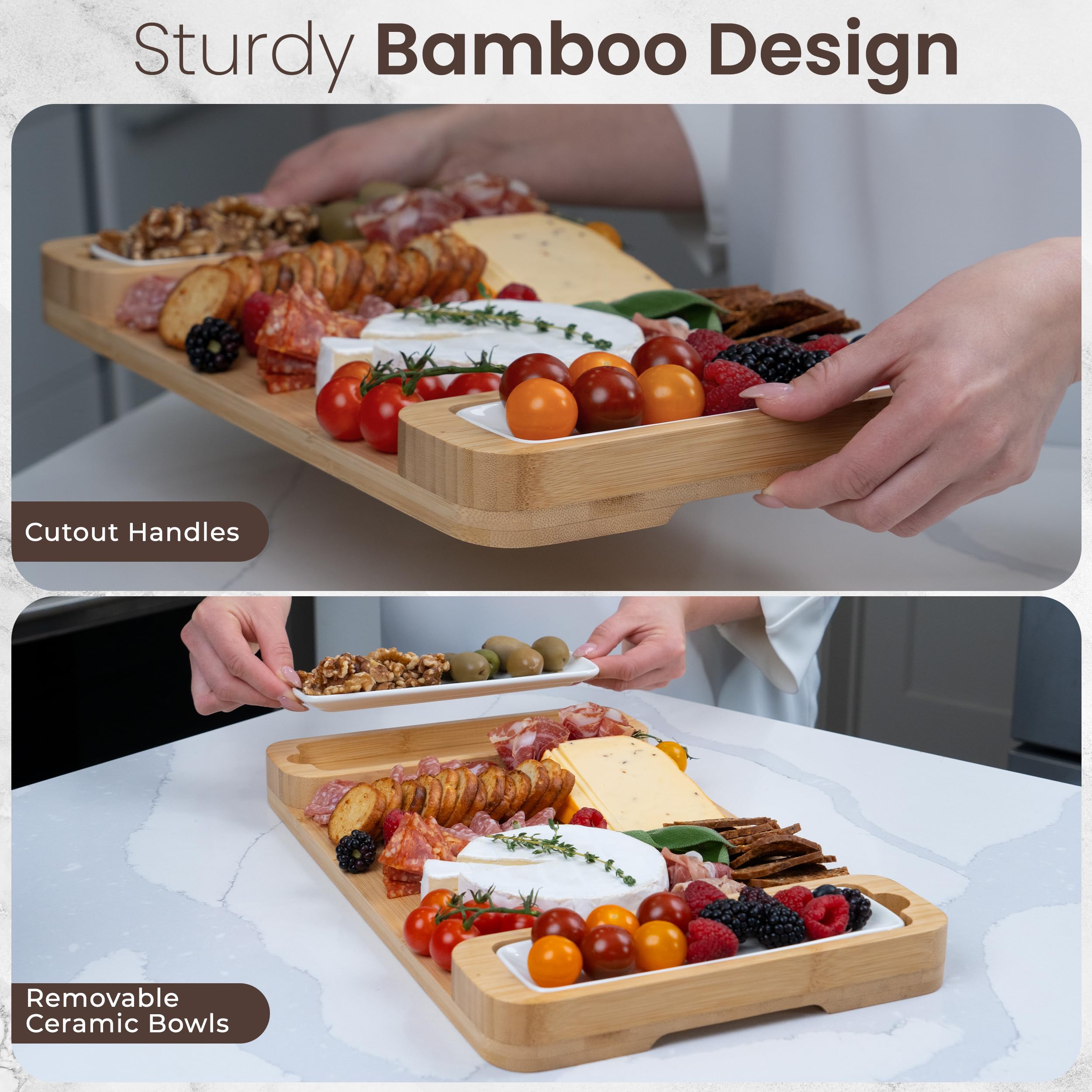 Bambüsi Charcuterie Board Gift Set - Cheese Board & Serving Tray - Large Bamboo Charcuterie Boards - Unique for Women - Housewarming Gifts for New Home, Wedding Gifts for Couples 2024